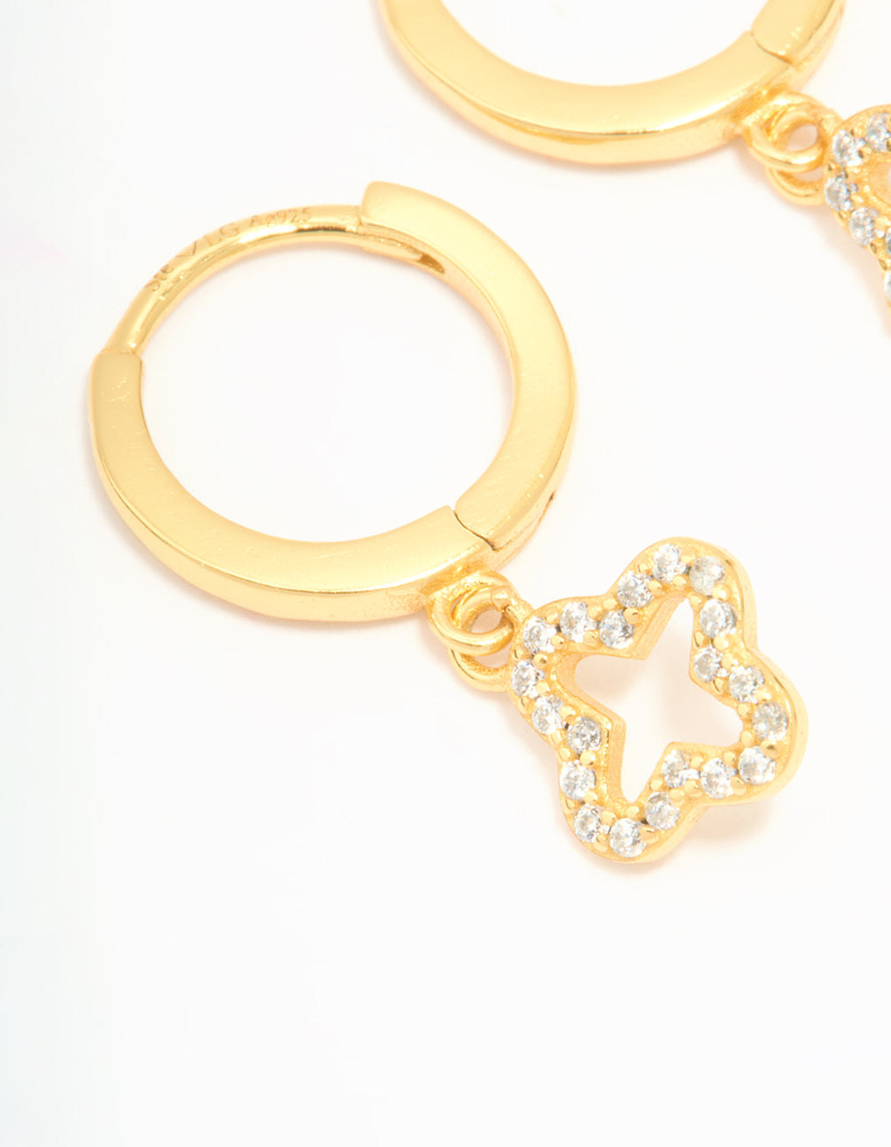 Gold Plated Sterling Silver Cubic Zirconia Flower Huggie Earrings