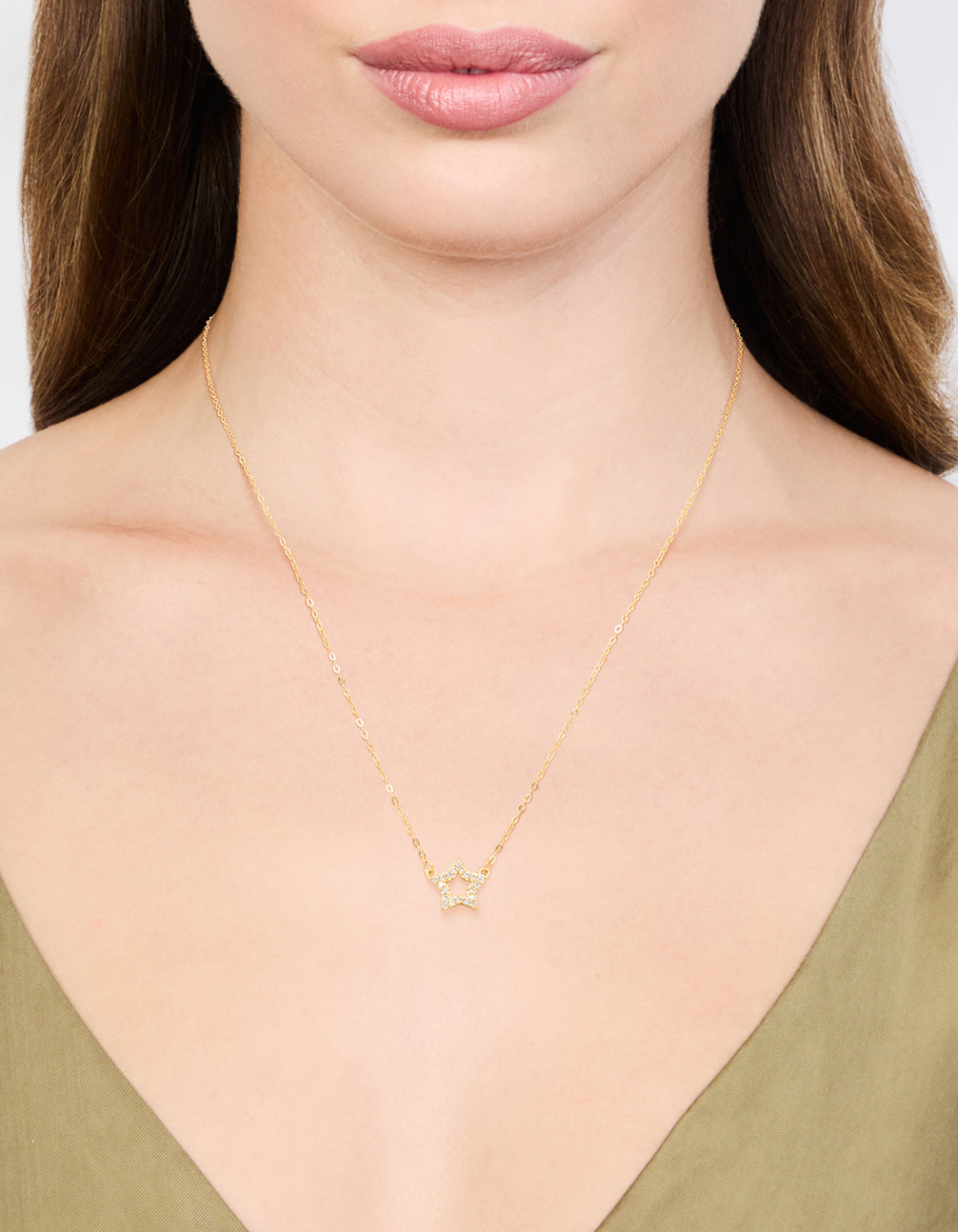 Gold Plated Sterling Silver Cubic Zirconia Pavé Star Necklace