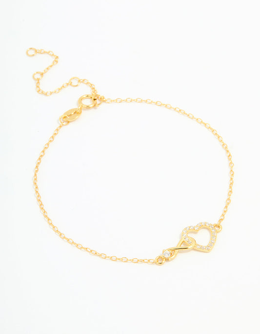 Gold Plated Sterling Silver Cubic Zirconia Infinity & Heart Bracelet