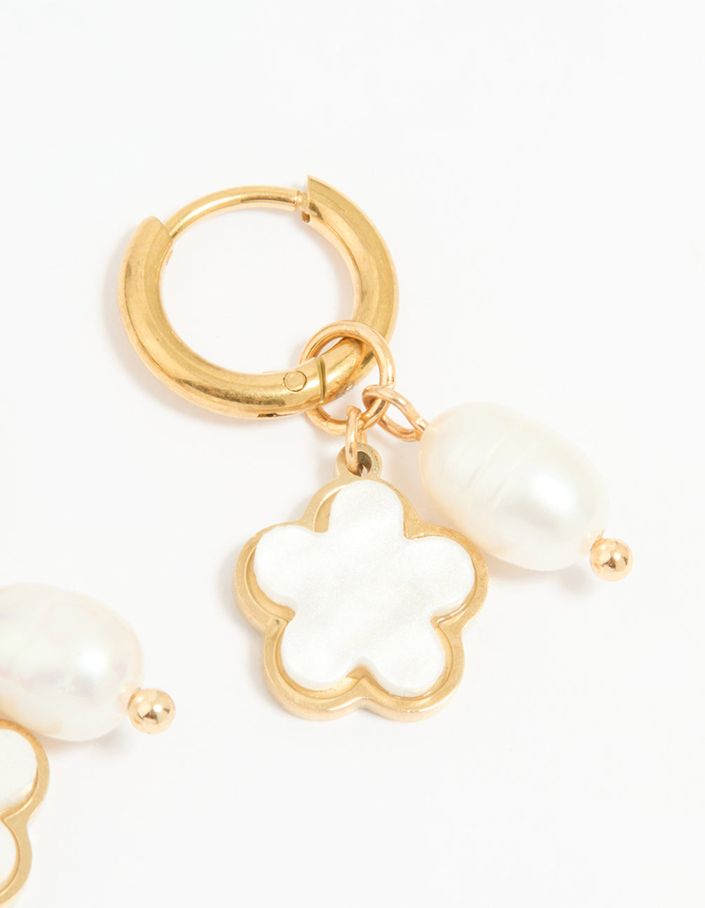Waterproof Gold Plated Stainless Steel Freshwater Pearl Flower Earrings 2-Pack