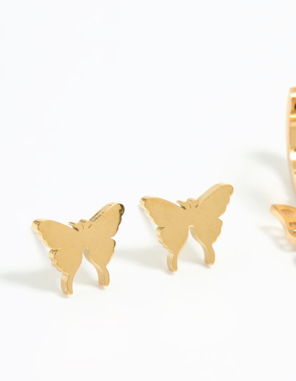 Waterproof Gold Plated Stainless Steel Butterfly Earrings 2-Pack