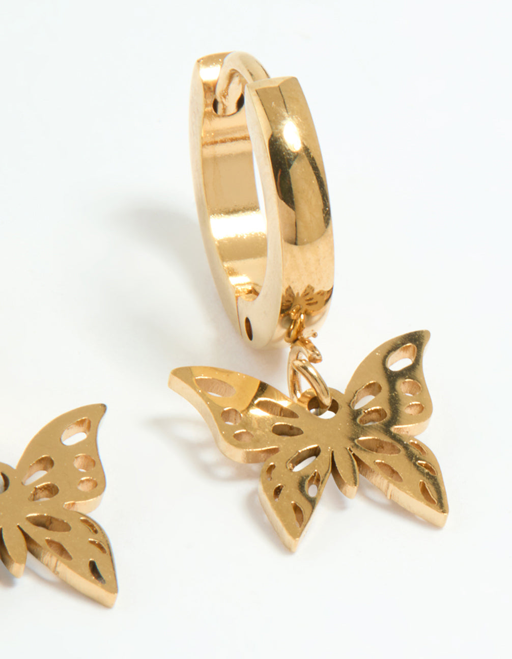 Waterproof Gold Plated Stainless Steel Butterfly Earrings 2-Pack