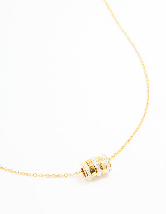 Waterproof Gold Plated Stainless Steel Cubic Zirconia Rondell Necklace
