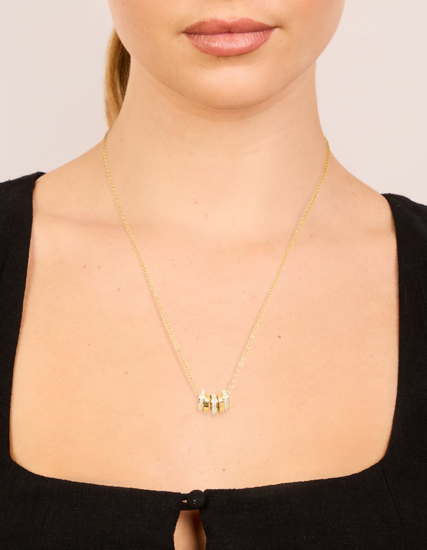 Waterproof Gold Plated Stainless Steel Cubic Zirconia Rondell Necklace