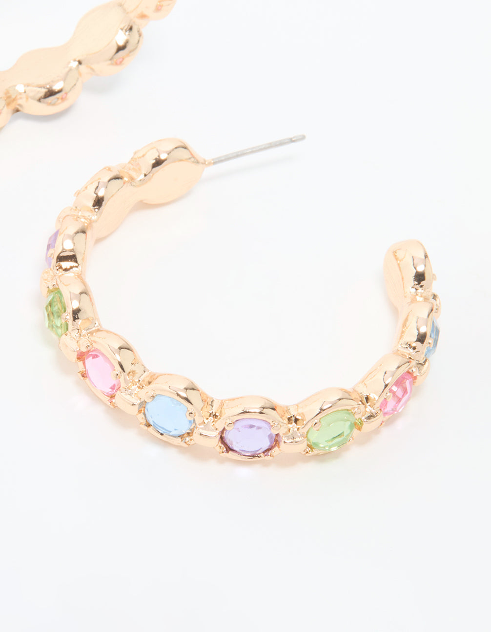 Gold Multicoloured Diamante Hoop Earrings