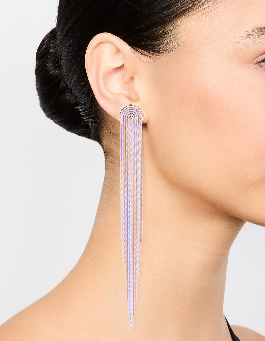 Gold Purple Waterfall Cupchain Drop Earrings