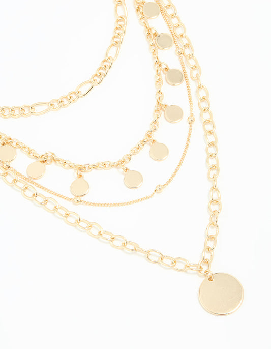 Gold Disc Charm Layered Necklace