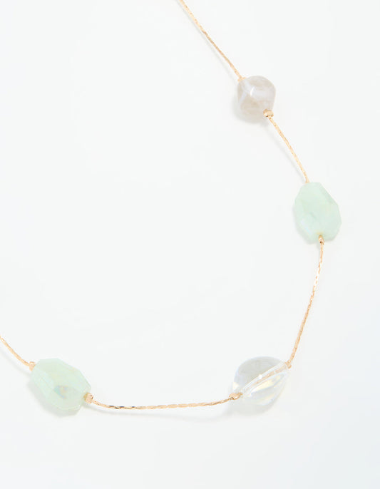 Gold Organic Beaded Long Necklace