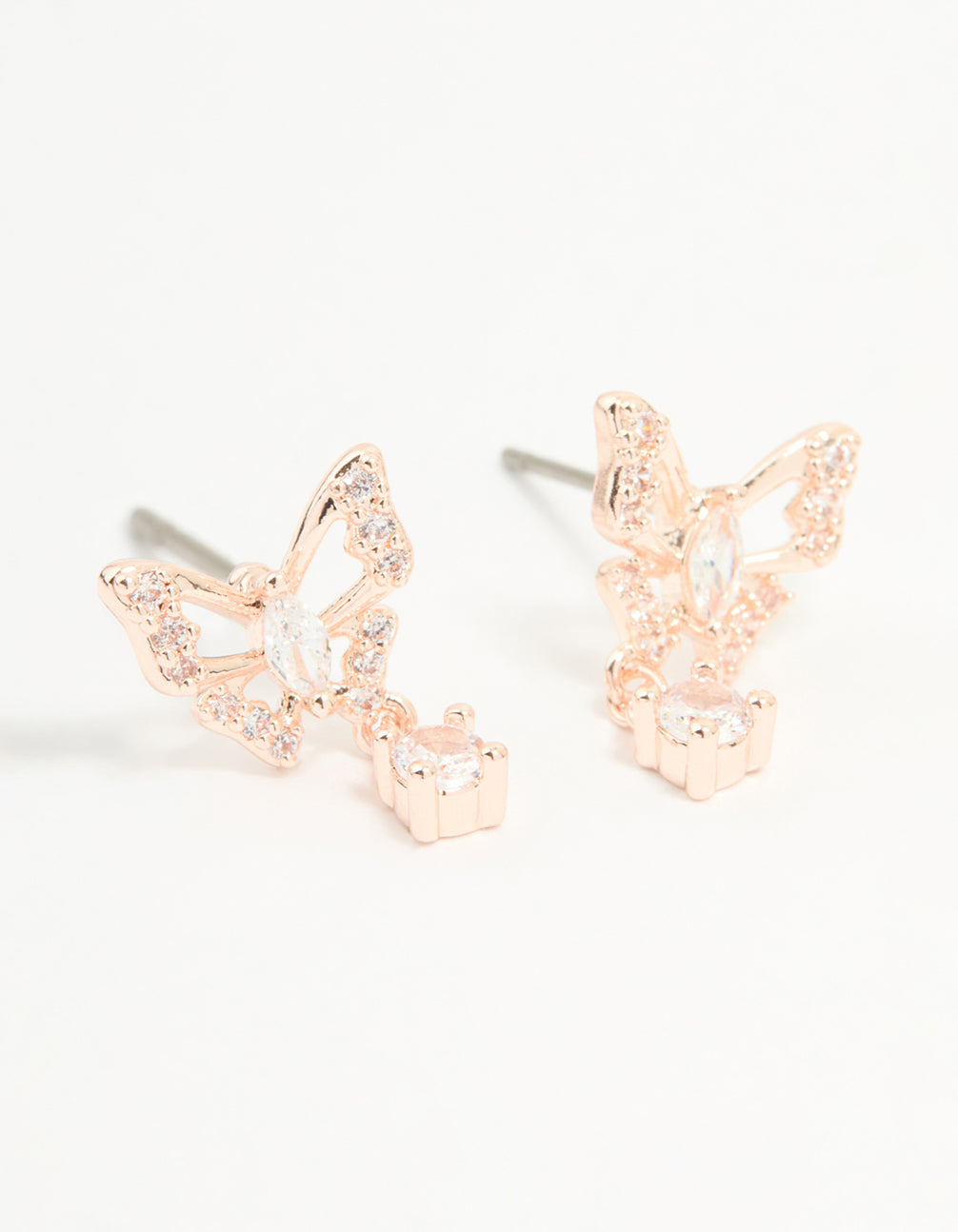 Rose Gold Plated Cubic Zirconia Butterfly Teardrop Earrings