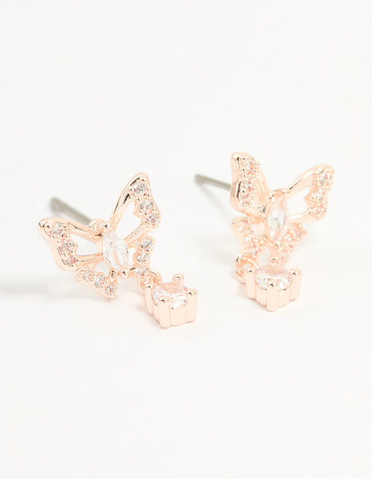 Rose Gold Plated Cubic Zirconia Butterfly Teardrop Earrings