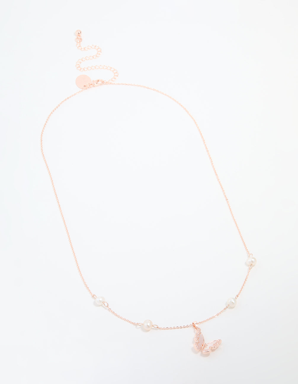 Rose Gold Plated Cubic Zirconia Pearl Butterfly Necklace