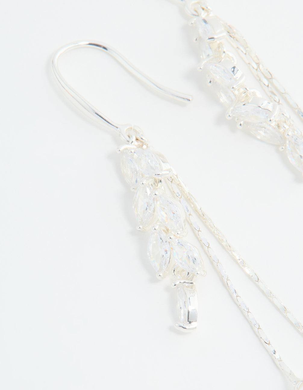 Silver Plated Cubic Zirconia Pearl Leaf Drop Hook Earrings