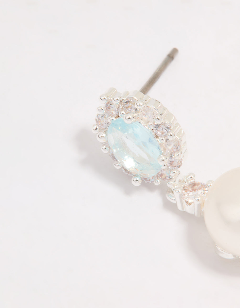 Silver Plated Blue Cubic Zirconia Freshwater Pearl Halo Drop Earrings