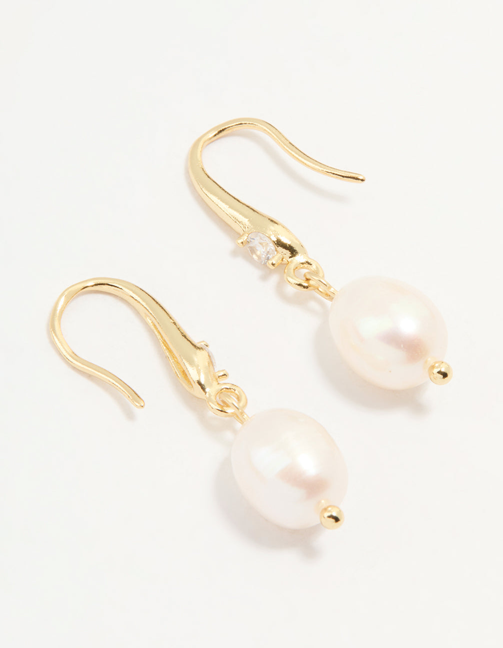 Gold Plated Cubic Zirconia Freshwater Pearl Drop Hook Earrings