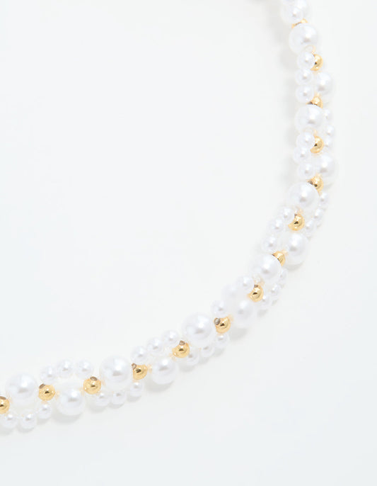 Gold Plated Pearl Choker Necklace