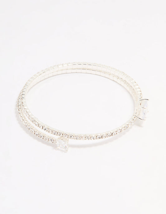 Silver Plated Cubic Zirconia Layered Bangle