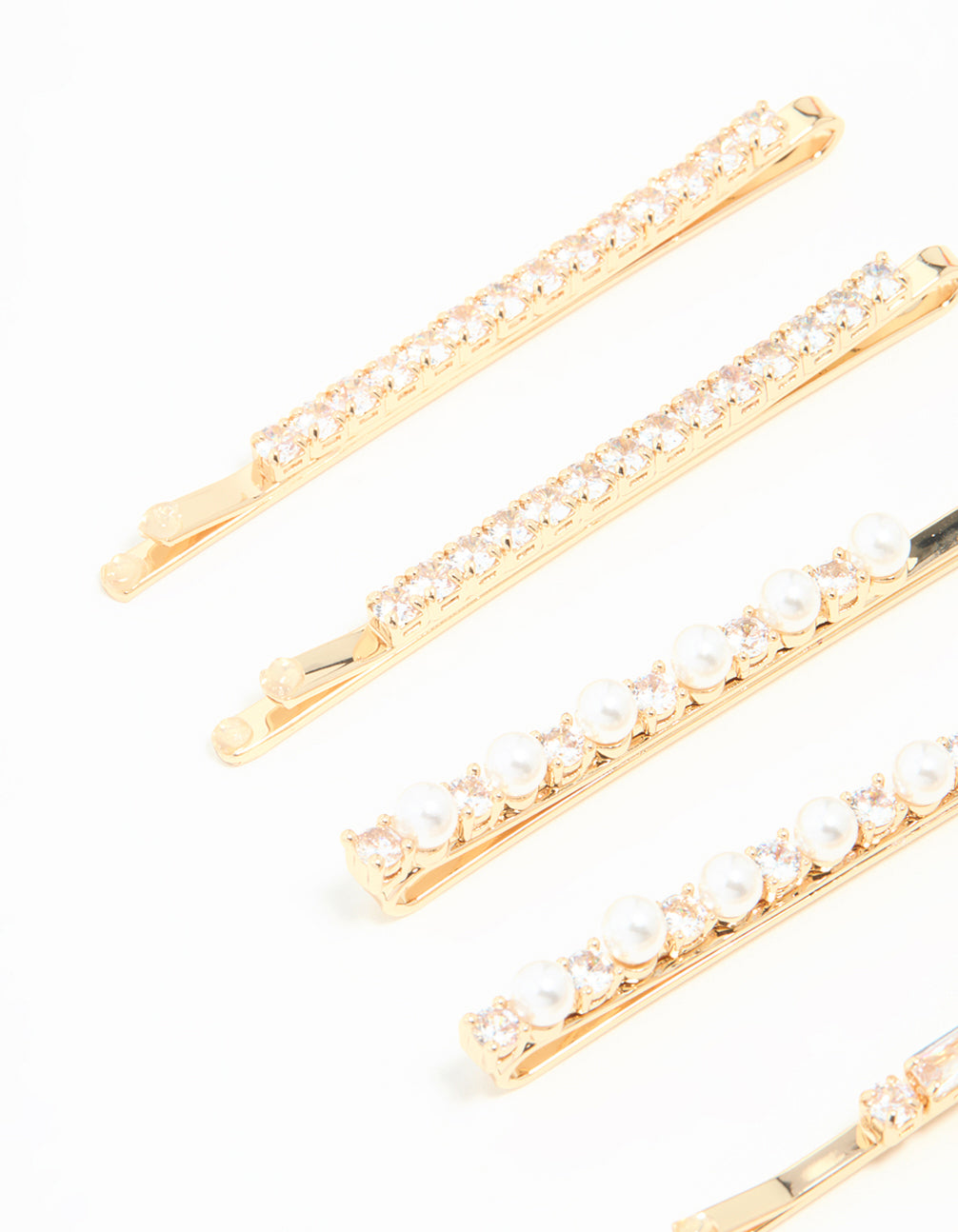 Gold Cubic Zirconia & Pearl Hair Clips 6-Pack