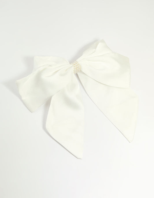 White Layered Pearl Bow Hair Clip