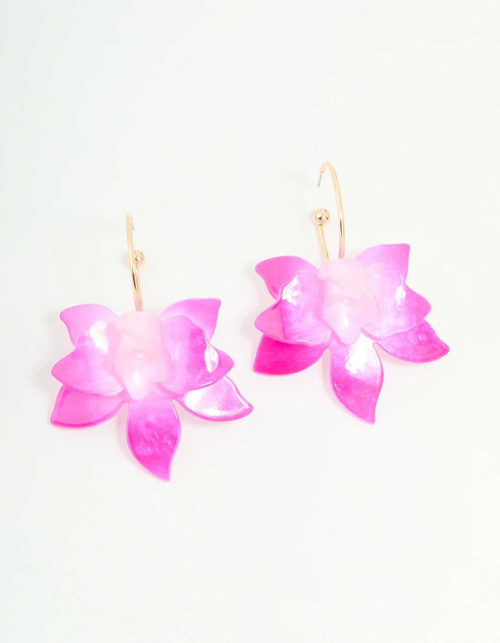 Pink Acrylic Orchid Hoop Earrings