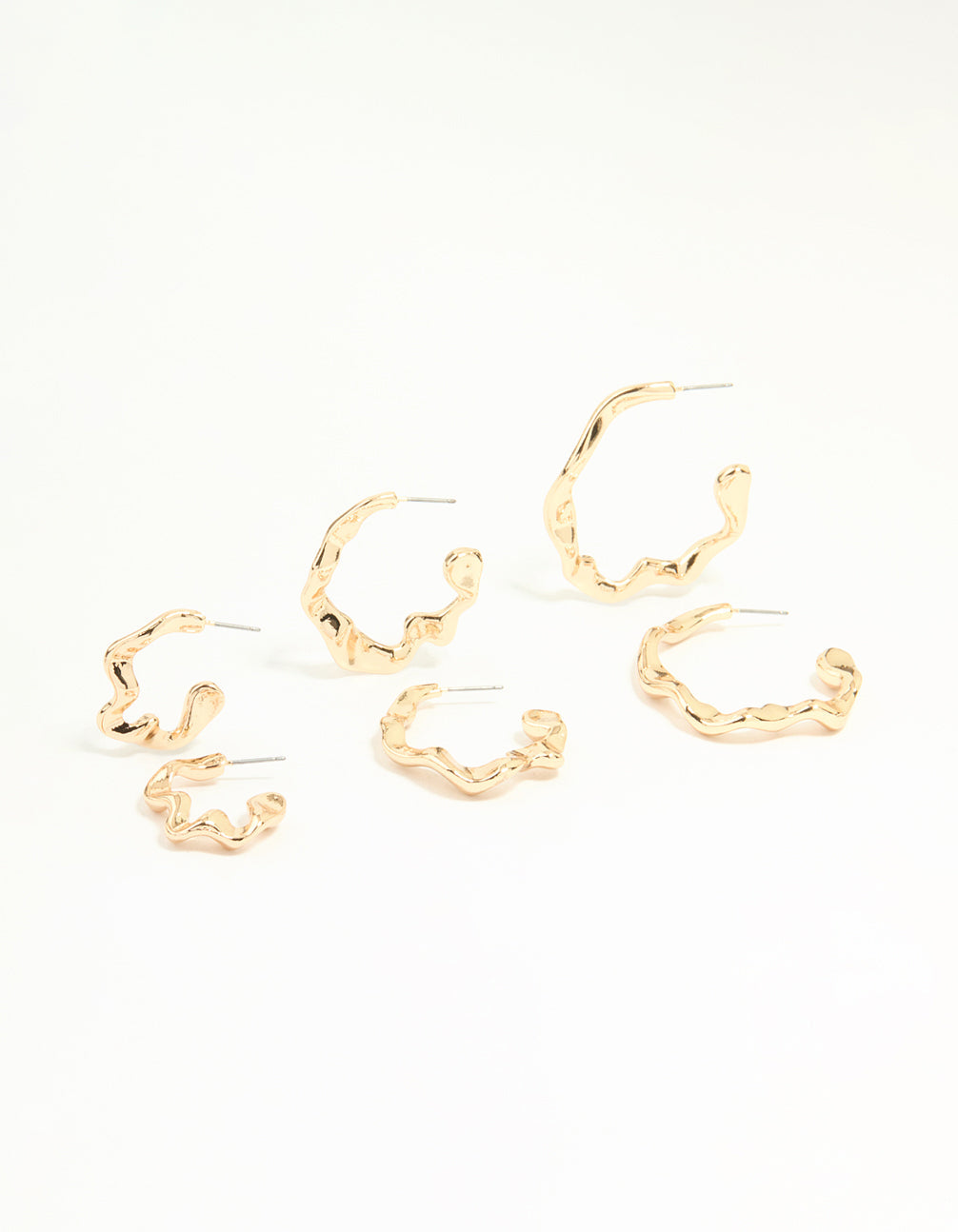 Gold Graduating Wavy Hoop Earrings 3-Pack