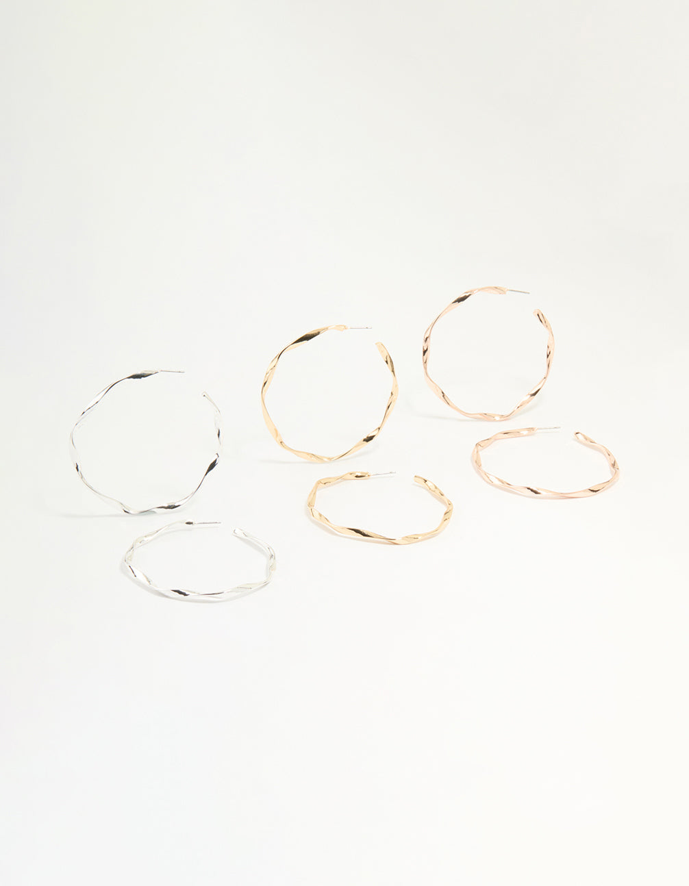 Mixed Metal Twisted Large Hoop Earrings 3-Pack