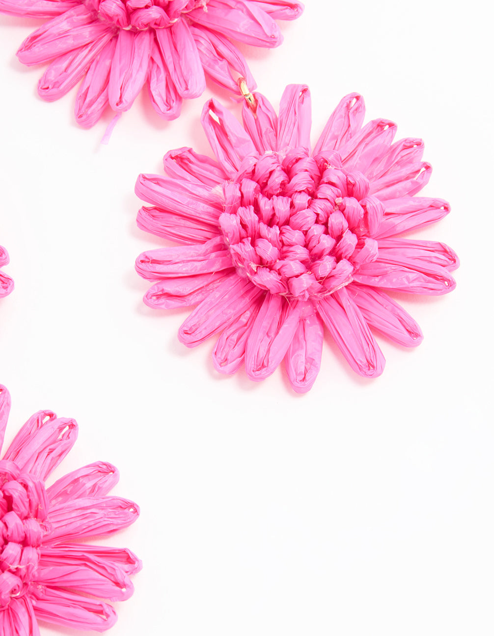 Gold Pink Paper Triple Flower Drop Earrings