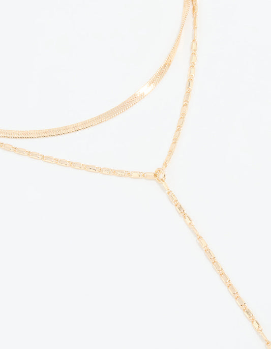 Gold Snake Chain Layered Y-Necklace