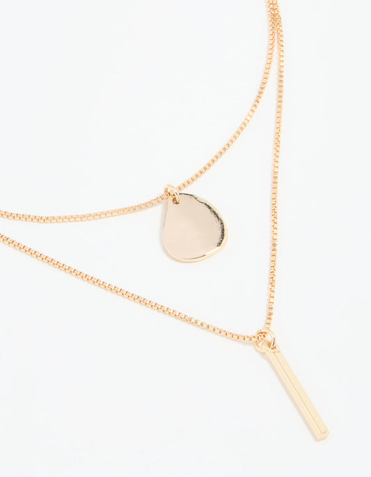 Gold Disc Pendant & Tassel Layered Necklace