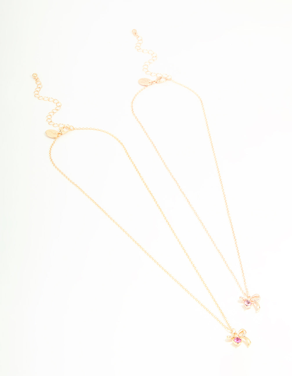 Gold Pink Diamante & Bow Necklaces 2-Pack