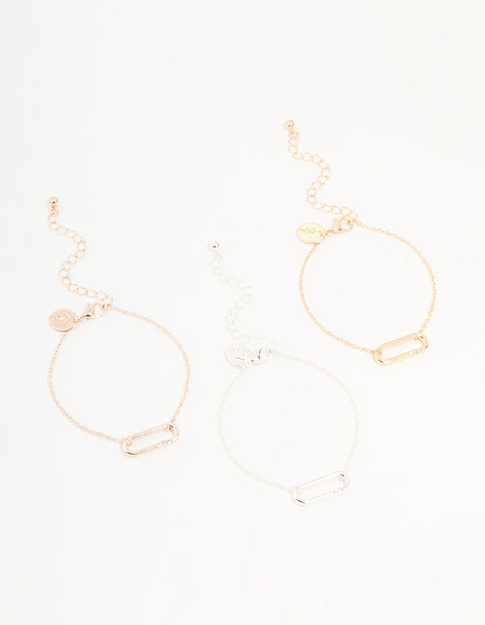 Mixed Metals Diamante Oval Centre Bracelets 3-Pack