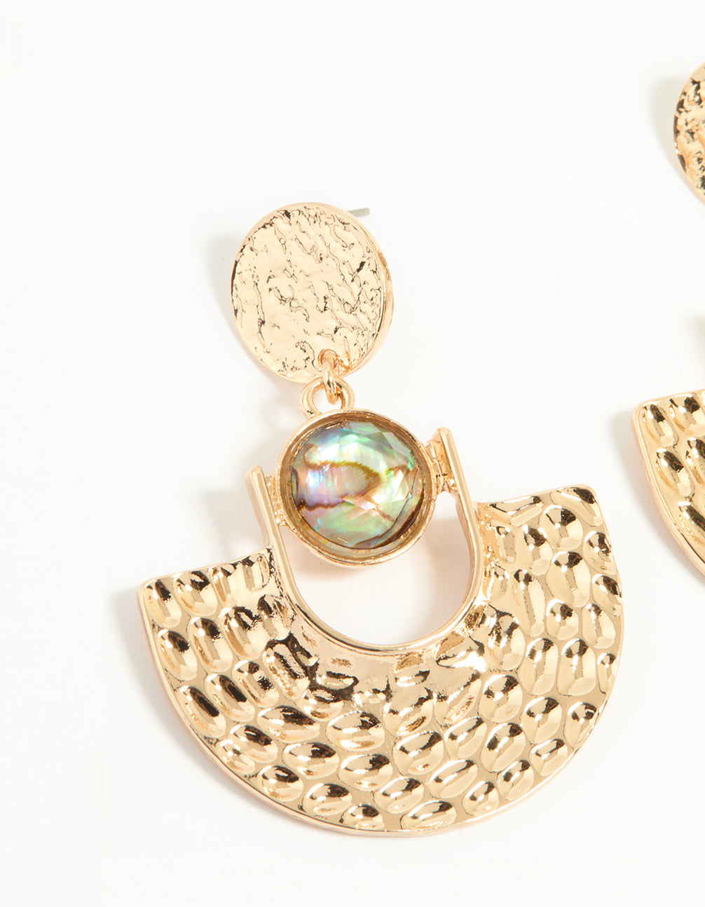 Gold Genuine Shell Textured Circle Swing Earrings