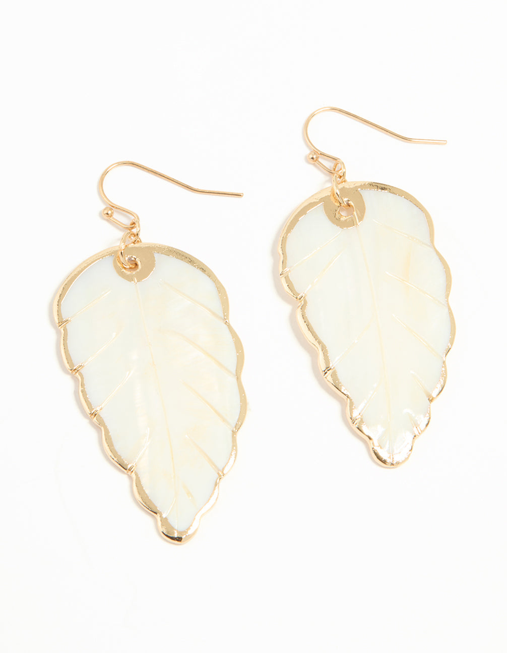 Gold Genuine Shell Leaf Drop Earrings