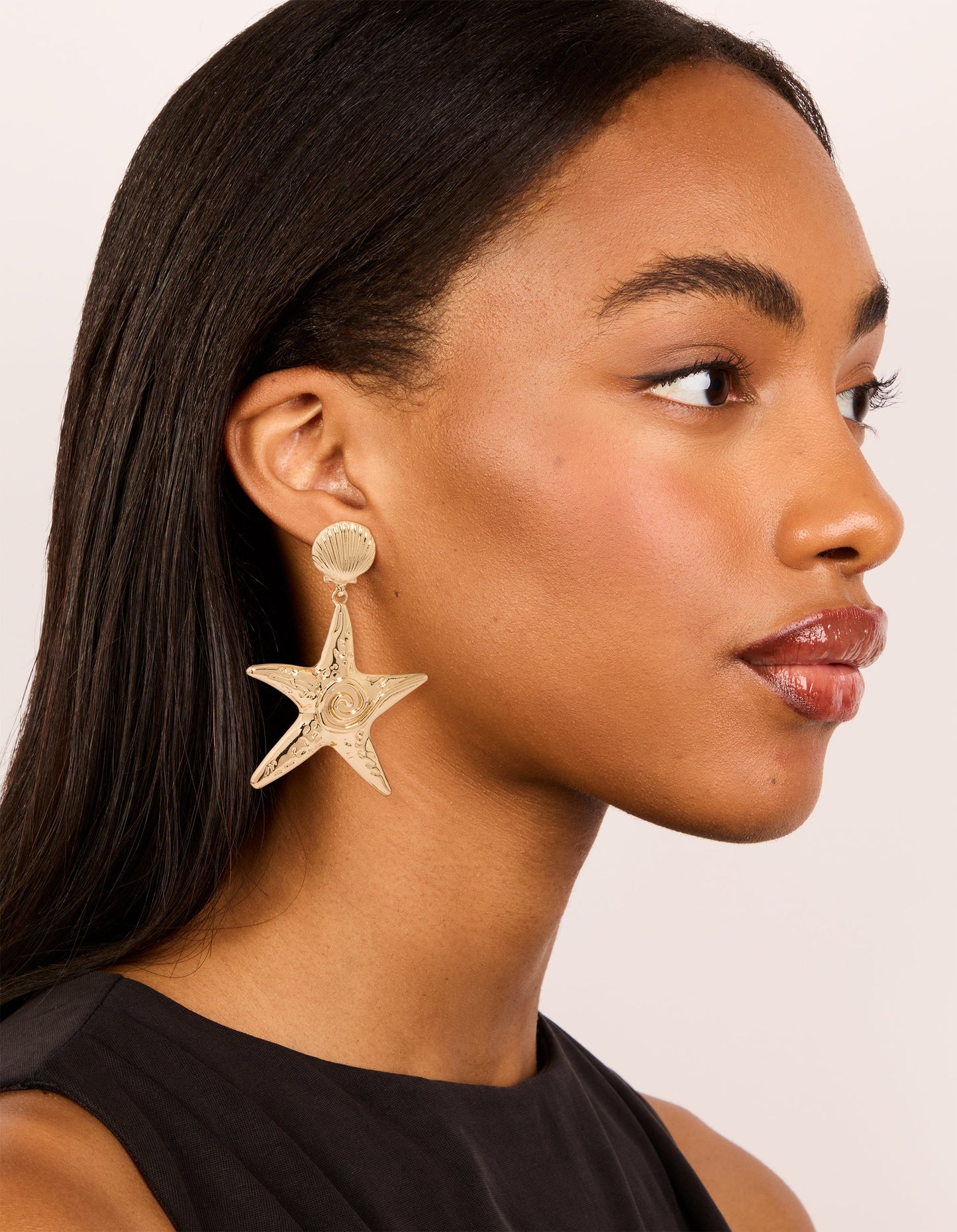 Gold Starfish & Shell Stud Earrings