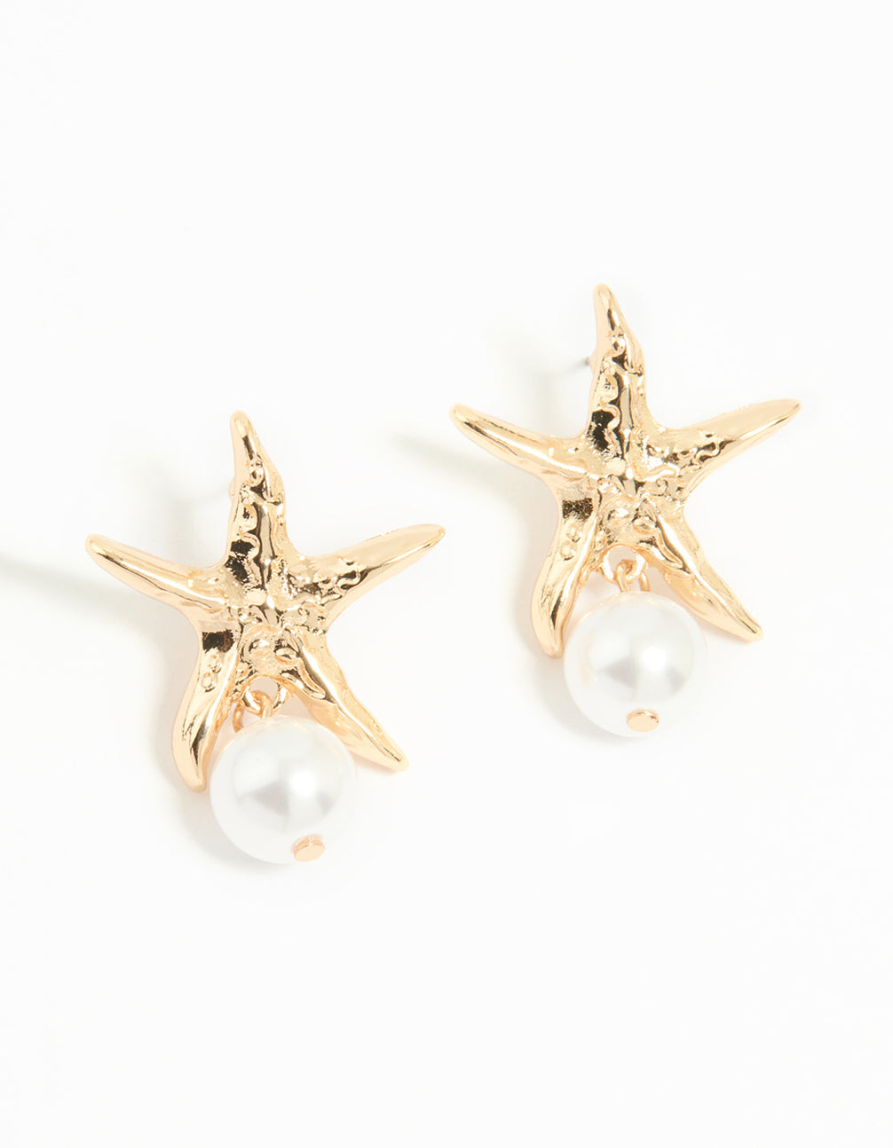 Gold Pearl Starfish Drop Earrings