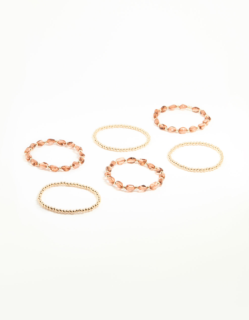 Gold Brown Beaded Stretch Bracelets 6-Pack