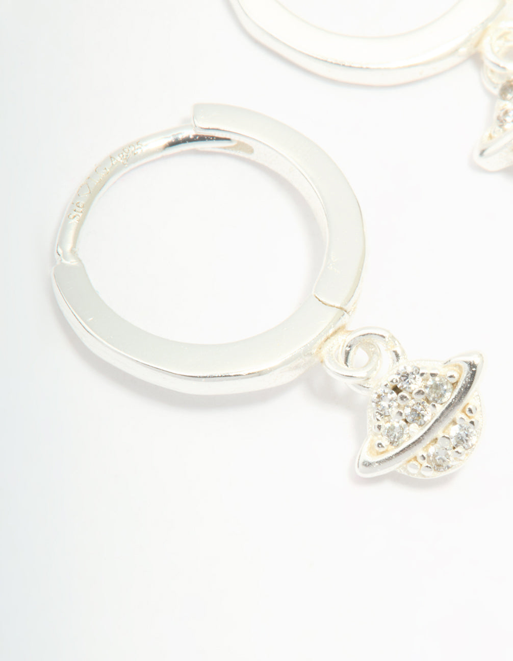 Sterling Silver Cubic Zirconia Planet Huggie Earrings