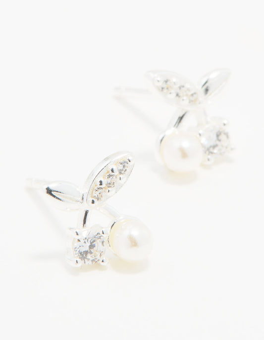 Sterling Silver Cubic Zirconia Cherry Stud Earrings