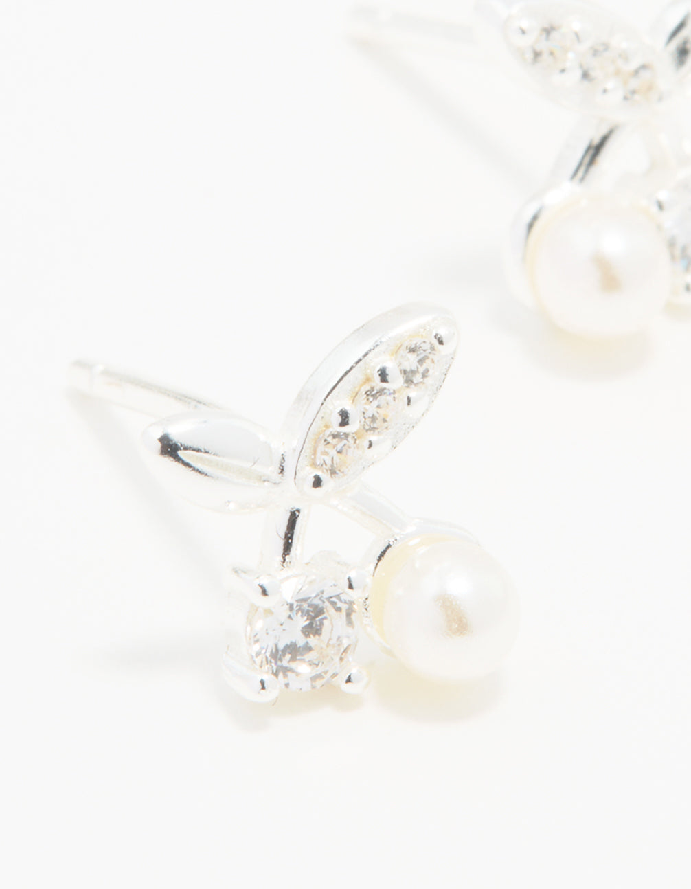 Sterling Silver Cubic Zirconia Cherry Stud Earrings