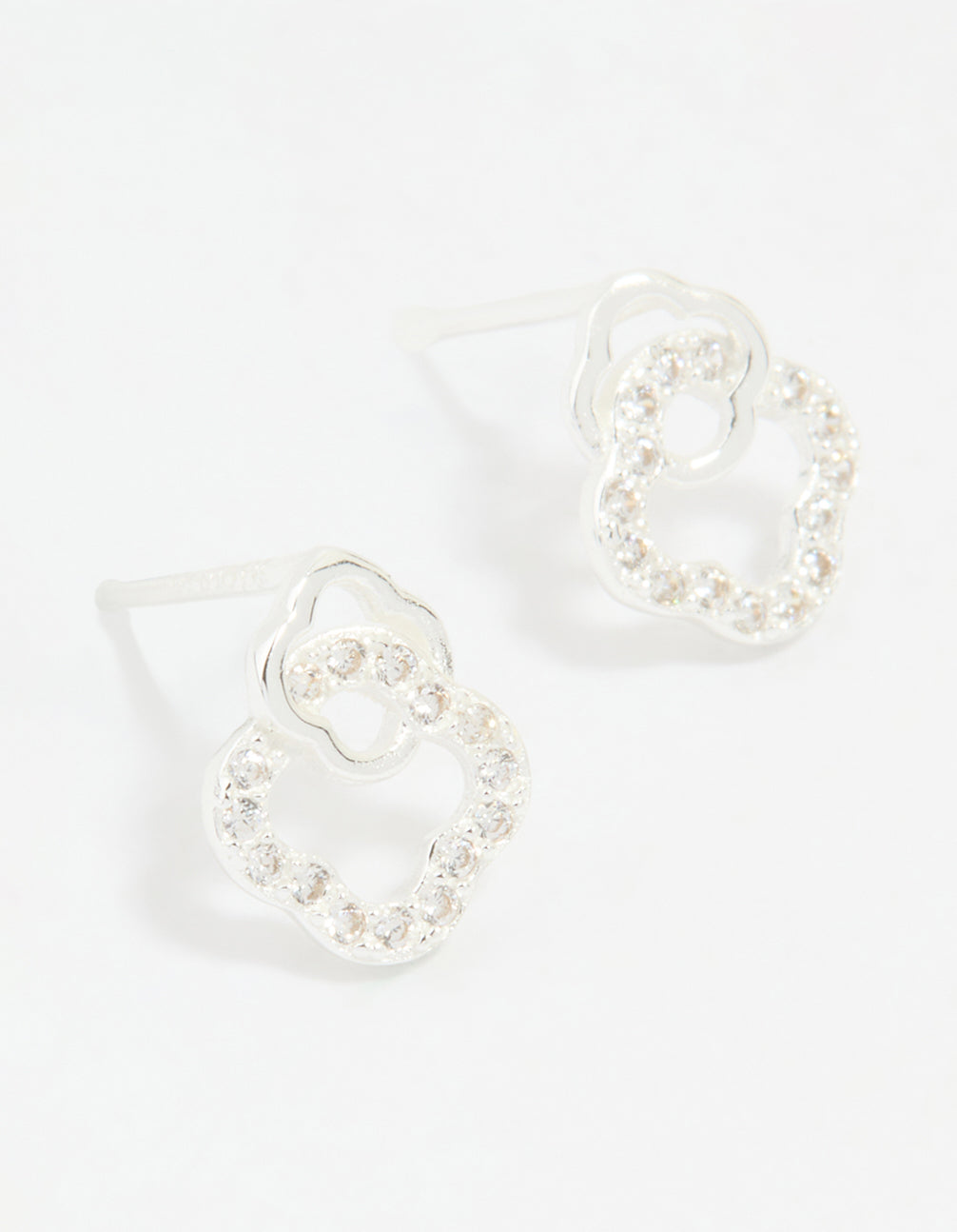 Sterling Silver Cubic Zirconia Double Flower Stud Earrings