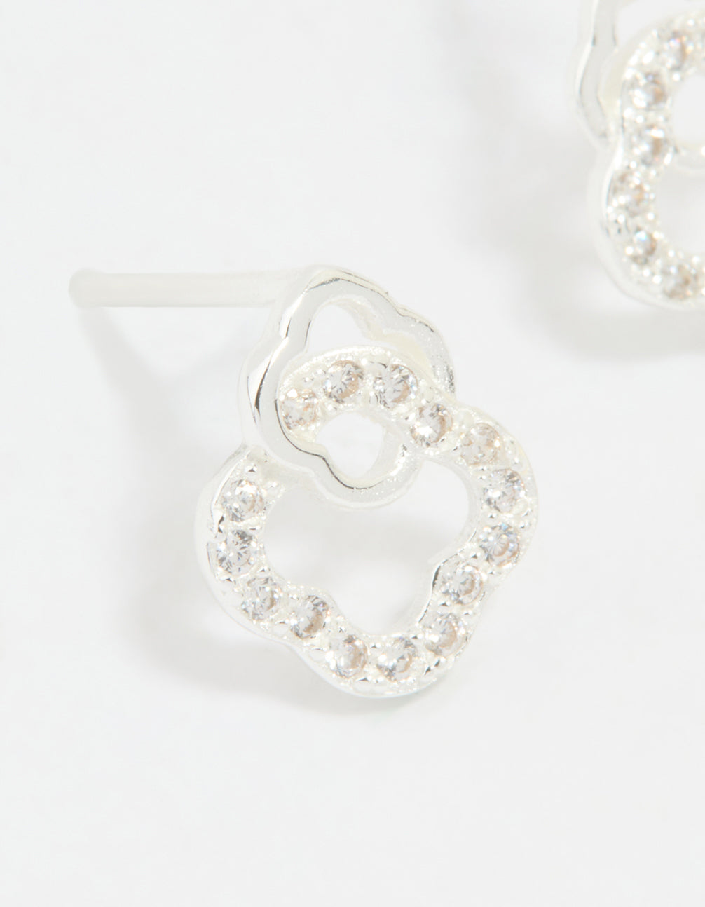 Sterling Silver Cubic Zirconia Double Flower Stud Earrings
