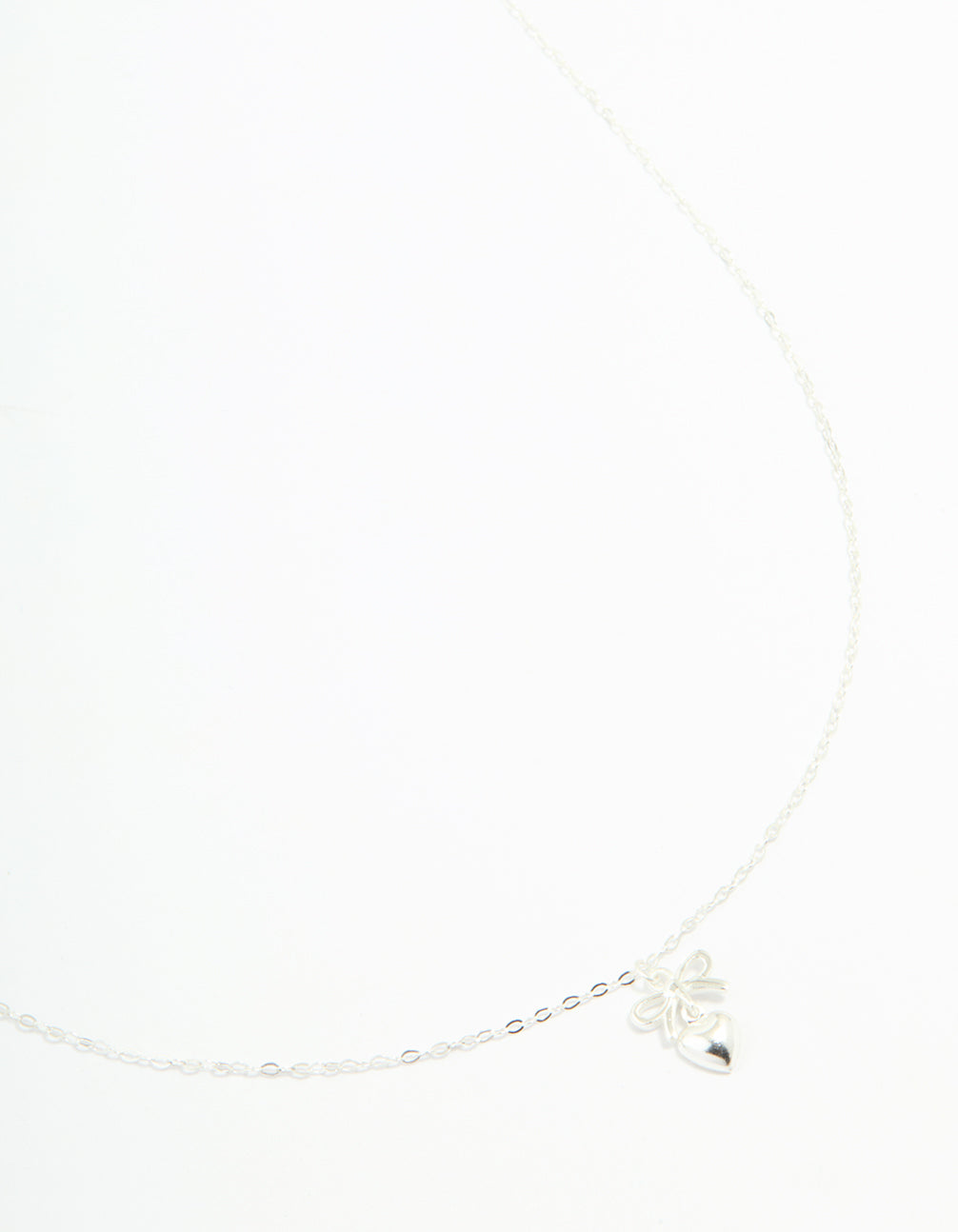 Sterling Silver Bow & Heart Drop Necklace