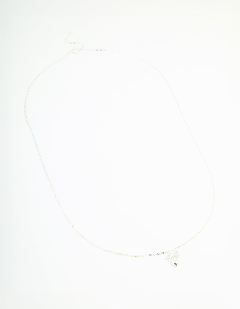 Sterling Silver Bow & Heart Drop Necklace