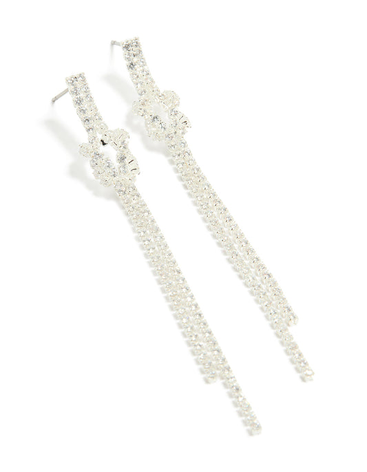 Silver Cubic Zirconia Knot Drop Earrings