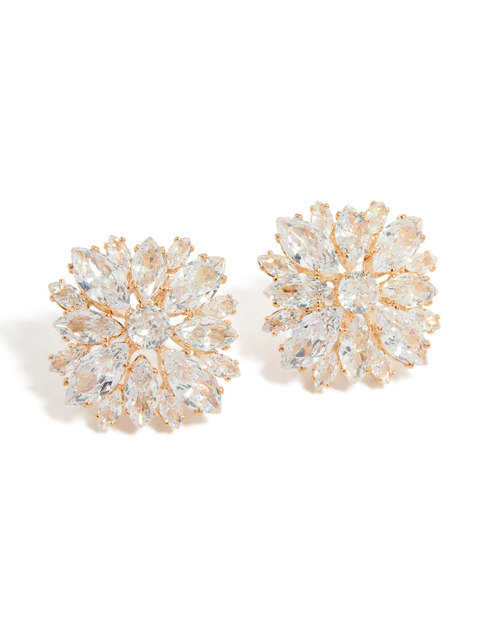 Gold Cubic Zirconia Statement Flower Stud Earrings