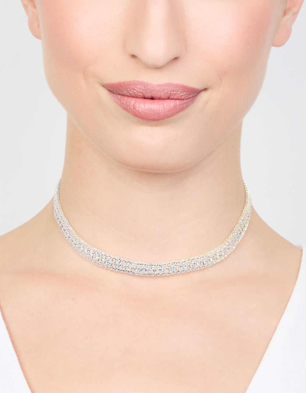 Silver Cubic Zirconia Thick Cupchain Choker Necklace