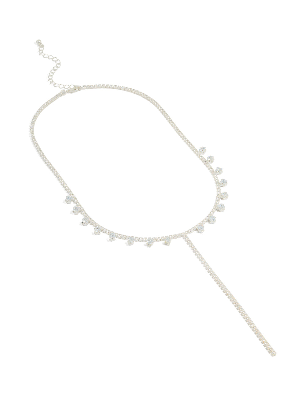 Silver Cubic Zirconia Square Drop Y-Necklace