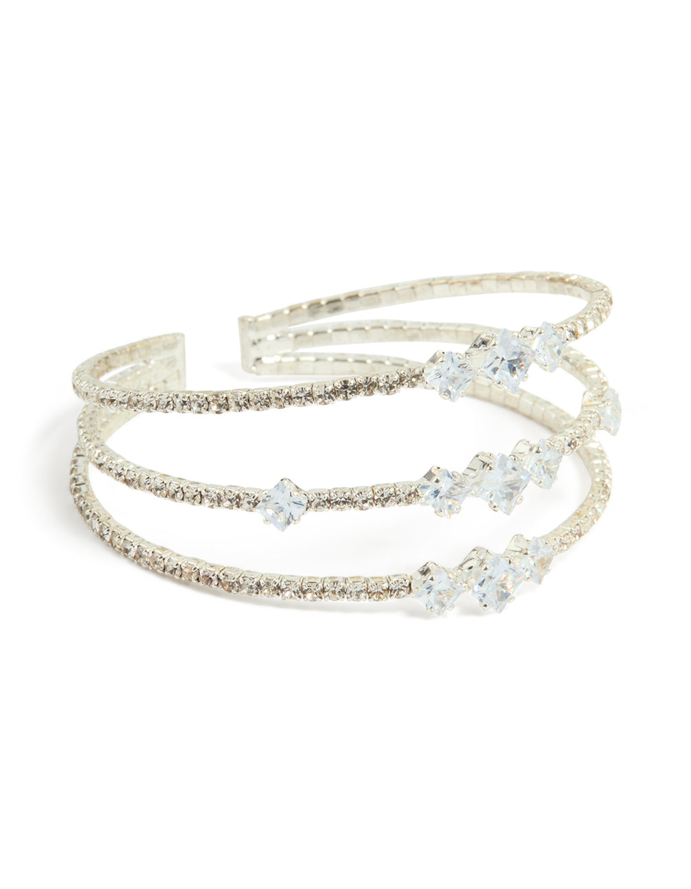 Silver Cubic Zirconia Layered Bangle