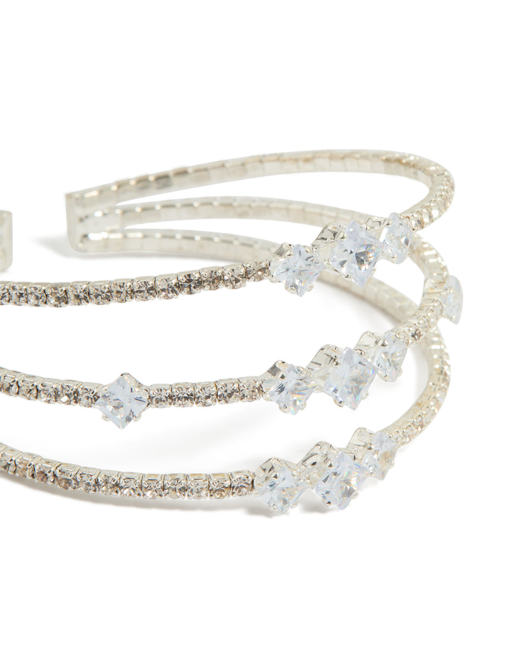 Silver Cubic Zirconia Layered Bangle
