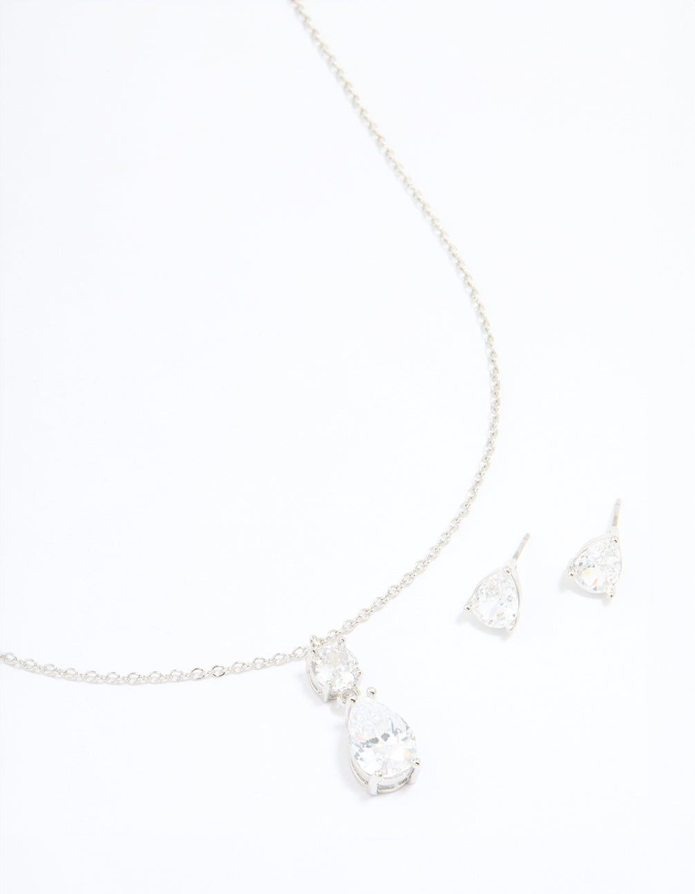 Silver Cubic Zirconia Classic Teardrop Earrings & Necklace Set