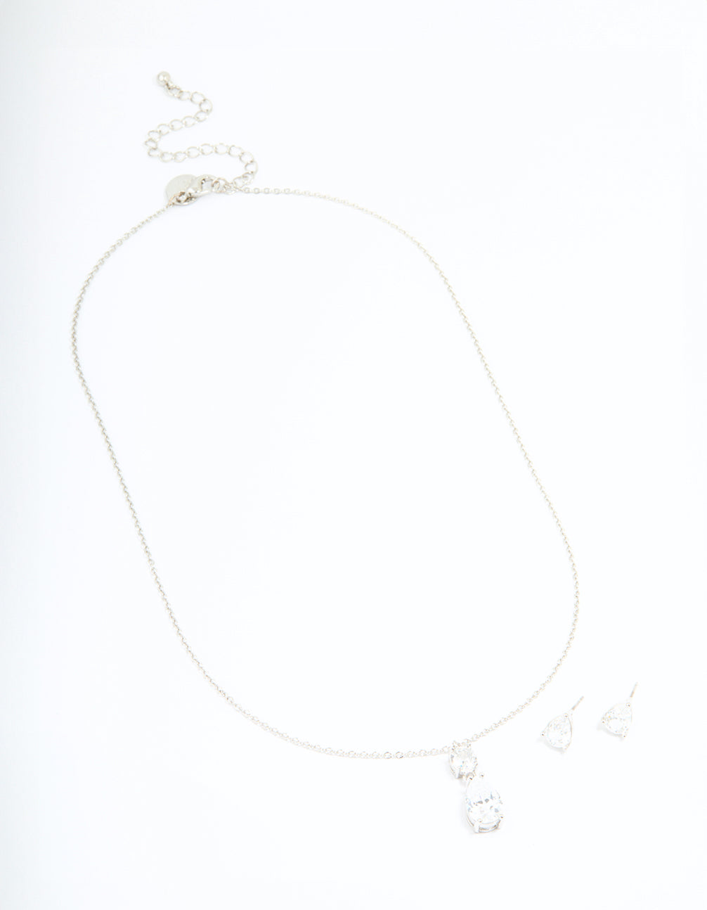 Silver Cubic Zirconia Classic Teardrop Earrings & Necklace Set